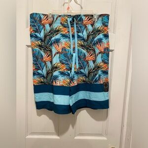 OP Blue and Orange Board Shorts Tropical Stripes